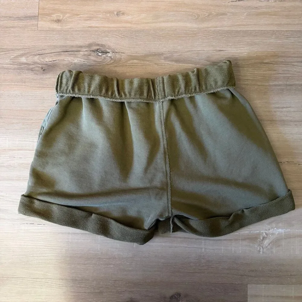 Frame Rolled Cuff Cotton Shorts Green Clean Girl Quiet Luxury Sporty Chic Sz S